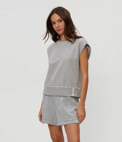 Michael Stars Brooklyn Power Shoulder Sweatshirt In Heather Grey