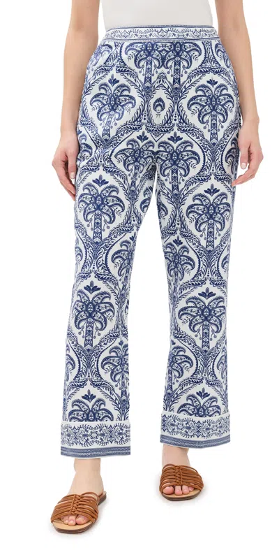 Farm Rio Blue Tropical Cameo Off-white Pajama Pants Blue Tropical Cameo Off-white