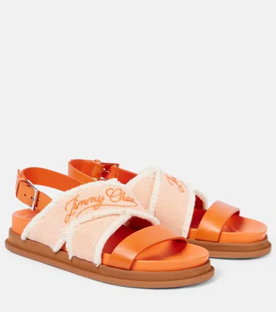Jimmy Choo Joa Canvas And Leather Sandals In Orange