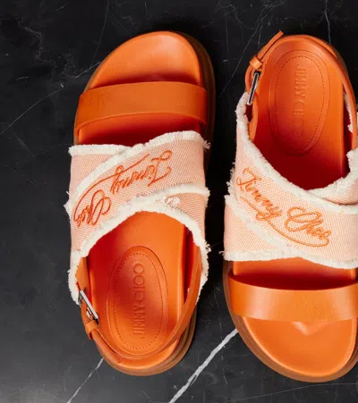 Jimmy Choo Joa Canvas And Leather Sandals In Orange