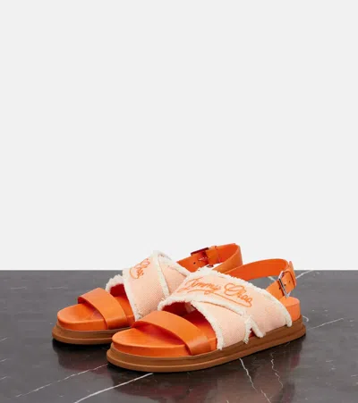 Jimmy Choo Joa Canvas And Leather Sandals In Orange