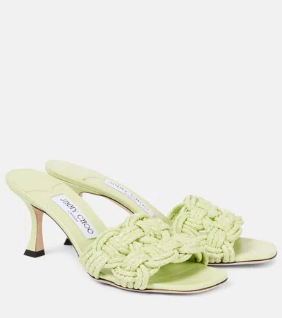 Jimmy Choo Chara 70 Woven Raffia Mules In Green