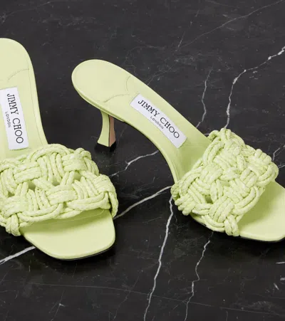 Jimmy Choo Chara 70 Woven Raffia Mules In Green