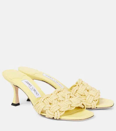 Jimmy Choo Chara 70 Woven Raffia Mules In Yellow