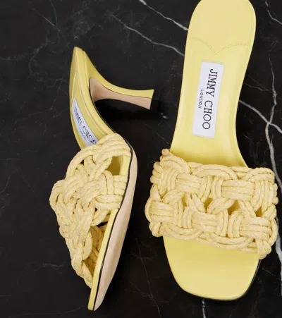 Jimmy Choo Chara 70 Woven Raffia Mules In Yellow