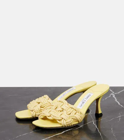 Jimmy Choo Chara 70 Woven Raffia Mules In Yellow