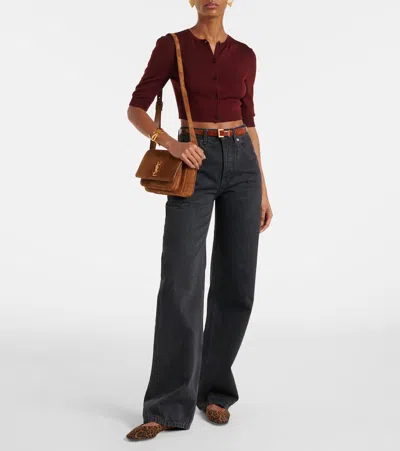 Saint Laurent Fabric Women Shoes Sandles Mid Heel Leather Sole In Brown