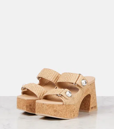 Jimmy Choo Fayence 95 Raffia Dual-strap Platform Sandals In Neutrals
