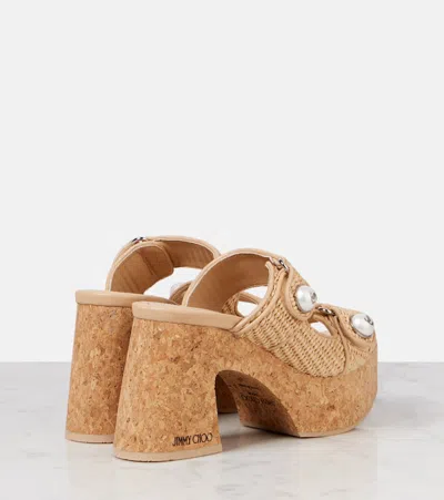 Jimmy Choo Fayence 95 Raffia Dual-strap Platform Sandals In Neutrals