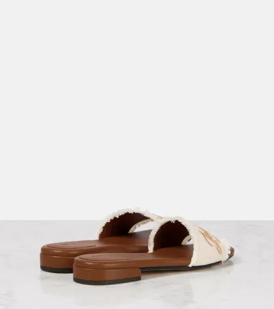 Jimmy Choo Joa Embroidered Canvas Slides In Neutrals