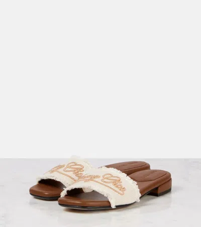 Jimmy Choo Joa Embroidered Canvas Slides In Neutrals