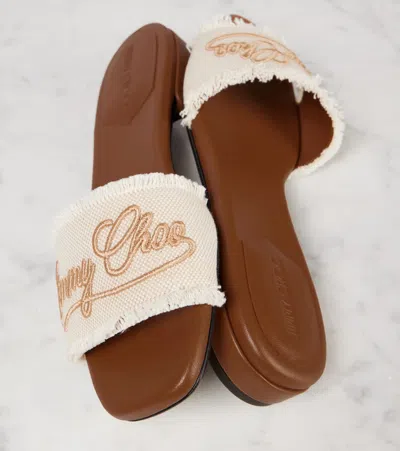 Jimmy Choo Joa Embroidered Canvas Slides In Neutrals