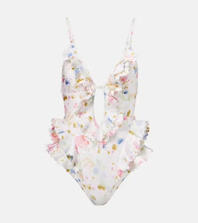 Zimmermann Lucky Waterfall Frill One Piece Swimsuit In Multi