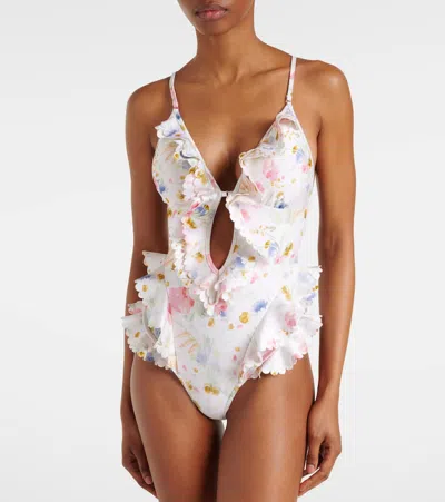 Zimmermann Lucky Waterfall Frill One Piece Swimsuit In Multi