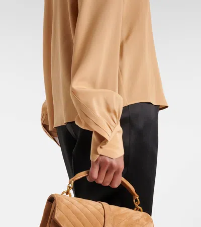 Saint Laurent Silk Crêpe De Chine Blouse In Beige