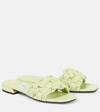 Jimmy Choo Chara Raffia And Leather Slides In Green