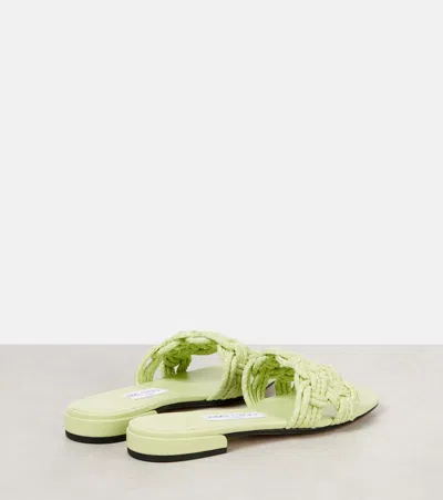 Jimmy Choo Chara Raffia And Leather Slides In Green