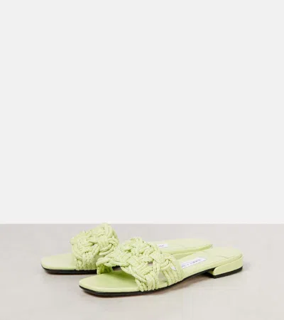 Jimmy Choo Chara Raffia And Leather Slides In Green