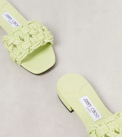 Jimmy Choo Chara Raffia And Leather Slides In Green