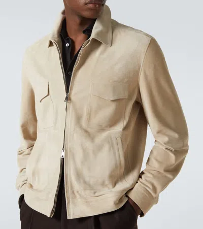 Thom Sweeney Suede Blouson In Beige
