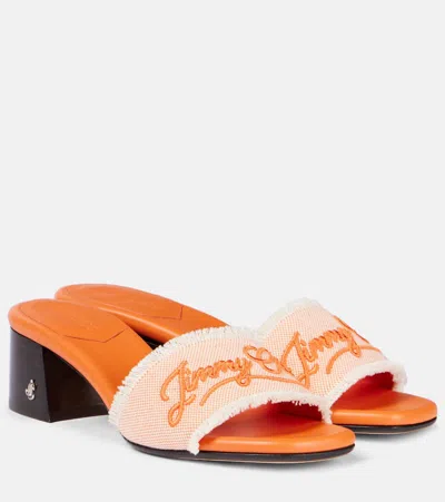 Jimmy Choo Joa 45 Embroidered Canvas Mules In Orange