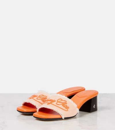 Jimmy Choo Joa 45 Embroidered Canvas Mules In Orange
