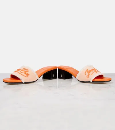 Jimmy Choo Joa 45 Embroidered Canvas Mules In Orange
