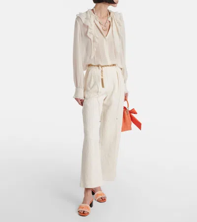 Jimmy Choo Joa 45 Embroidered Canvas Mules In Orange