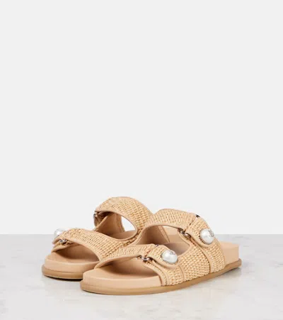 Jimmy Choo Fayence Leather-trimmed Raffia Sandals In Neutral