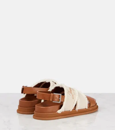 Jimmy Choo Joa Embroidered Canvas And Leather Sandals In Neutrals