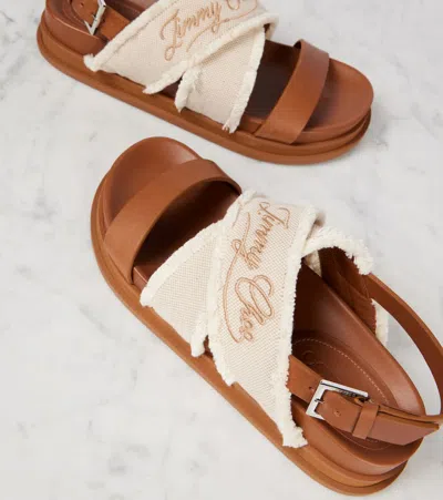 Jimmy Choo Joa Embroidered Canvas And Leather Sandals In Neutrals