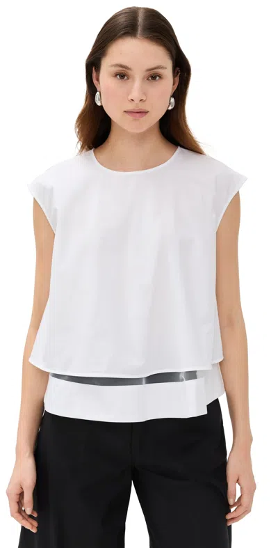 Meimeij Poplin Top With Mesh Poplin Layer Off White In Off White