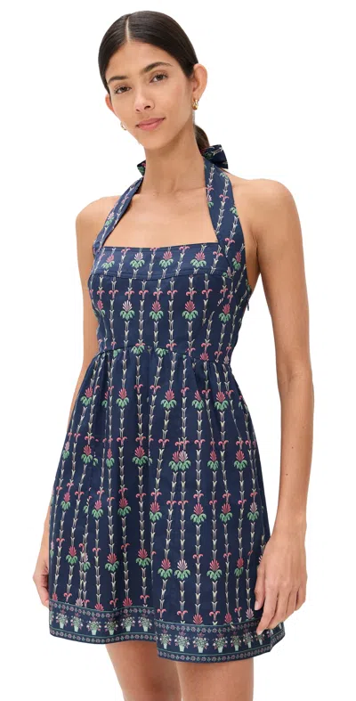 Hill House Home The Fleur Mini Dress In Trailing Fern/navy Multi