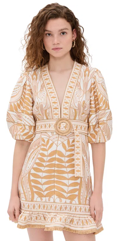 Farm Rio Off-white Lace Nature Lenzing Ecovero Euroflax Mini Dress In Lace Nature Off-white