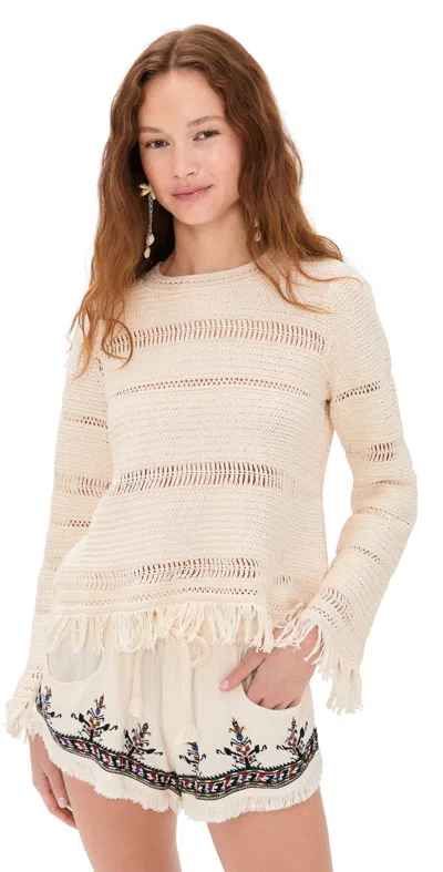 Isabel Marant Étoile Azilis Open Stitch Fringe Cotton Crewneck Sweater In Neutral