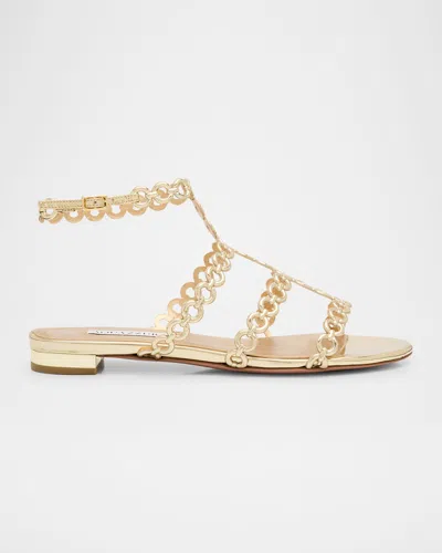 Aquazzura Heel Sandals With Metallic Chain Detail In Soft Gold
