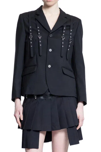 Noir Kei Ninomiya Buckle Strap Single Breasted Wool Oxford Blazer In Black