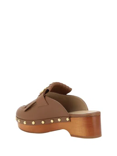 Valentino Leather Mules In Brown