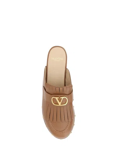 Valentino Leather Mules In Brown