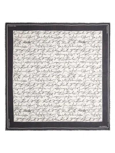 Karl Lagerfeld Cream Scribble Logo Scarf In Black