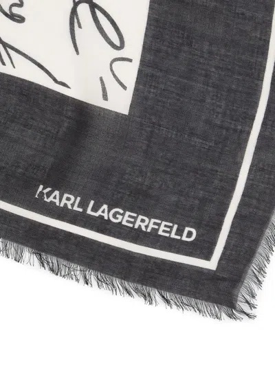 Karl Lagerfeld Cream Scribble Logo Scarf In Black