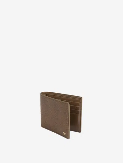 Tom Ford Printed Python Classic Bifold Wallet In Brown