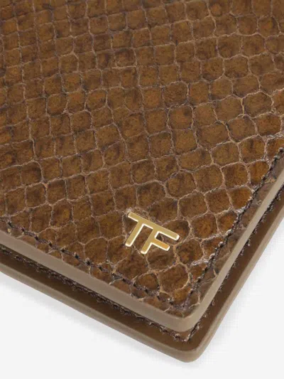 Tom Ford Printed Python Classic Bifold Wallet In Brown