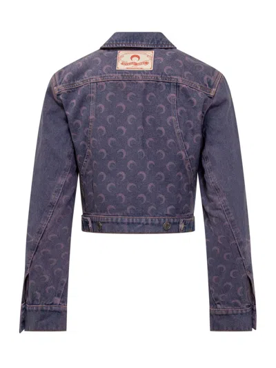 Marine Serre Moon Denim Cropped Jacket In Purple