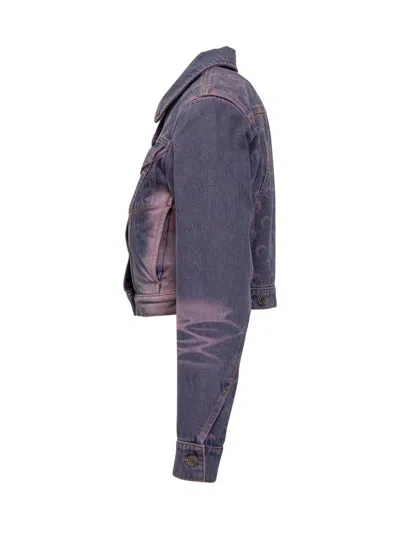 Marine Serre Moon Denim Cropped Jacket In Purple