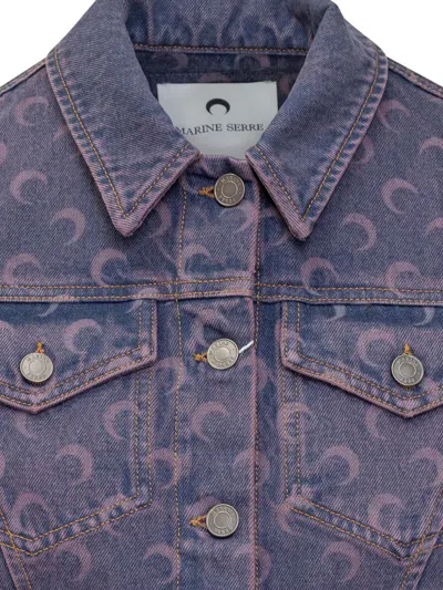 Marine Serre Moon Denim Cropped Jacket In Purple