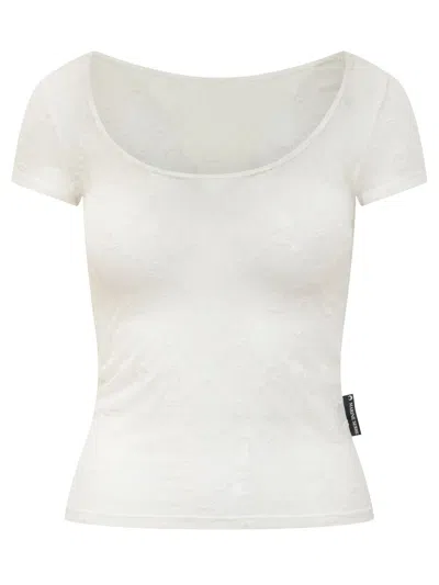 Marine Serre Recycled Mesh Flock Open Neck Top In White