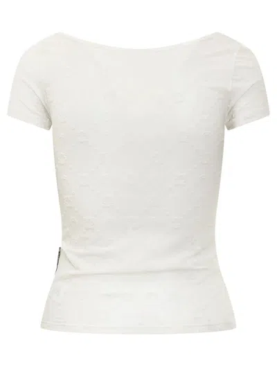 Marine Serre Recycled Mesh Flock Open Neck Top In White