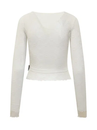 Marine Serre Cropped Mesh Flock Ss Top In White
