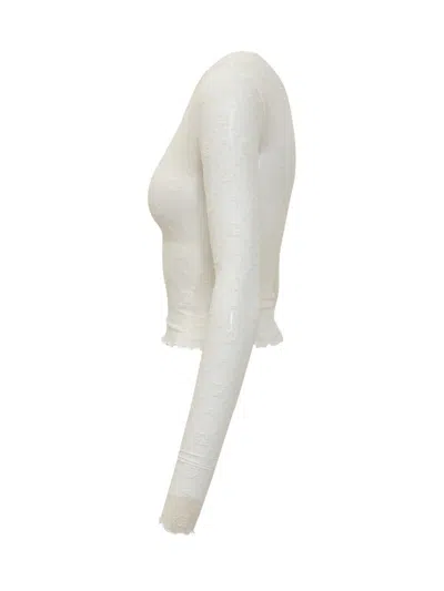 Marine Serre Cropped Mesh Flock Ss Top In White